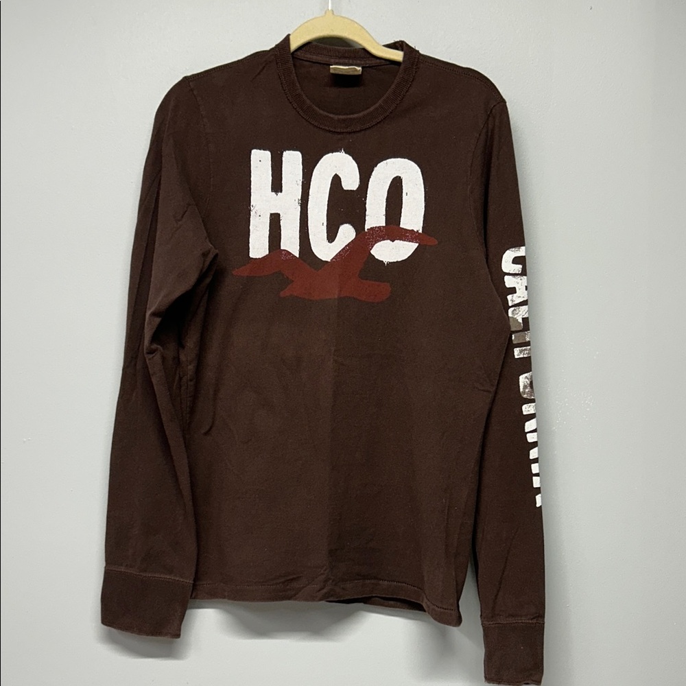 Vintage‎ Y2K Hollister California Long Sleeve Logo Shirt Brown Men's Small